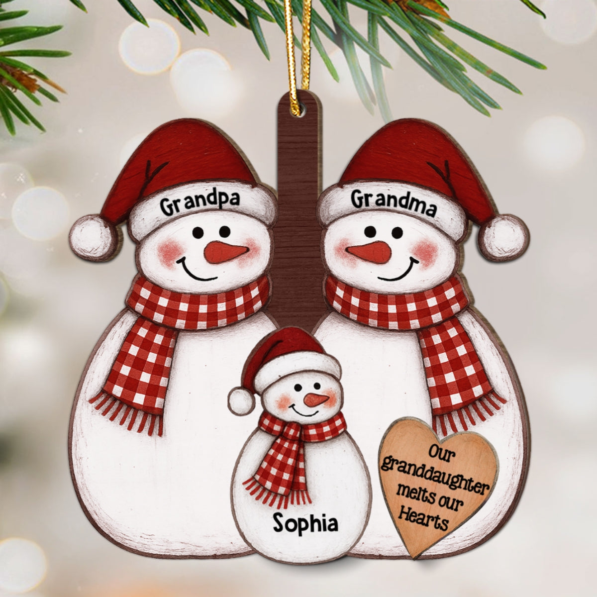 My Grandkid Melts My Heart - Personalized 2-Layer Wooden Ornament - Christmas Gift For Granddaughter, Grandson