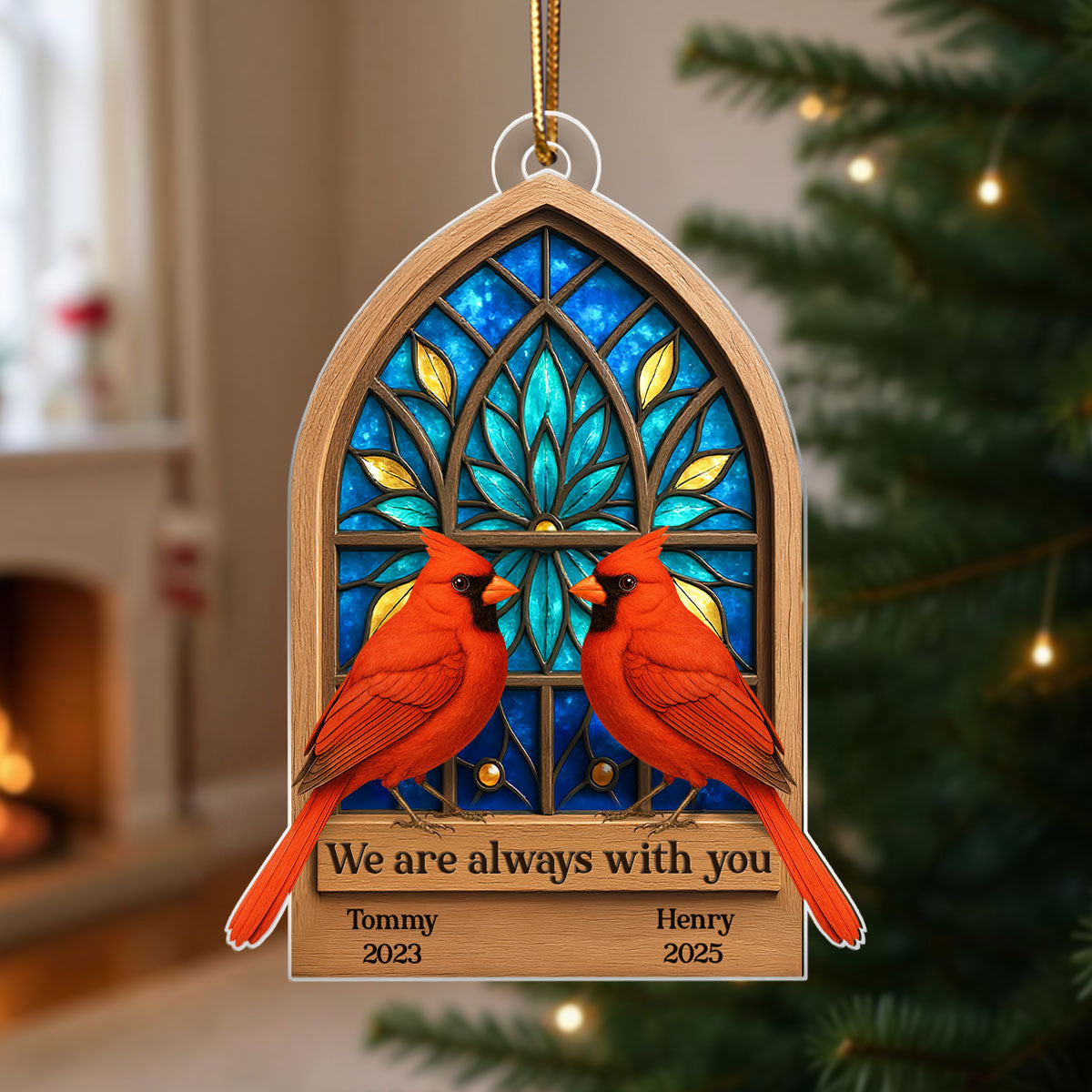 Cathedral Window Cardinal Always with You Personalized Acrylic Ornament, Meaningful Memorial Sympathy Gift