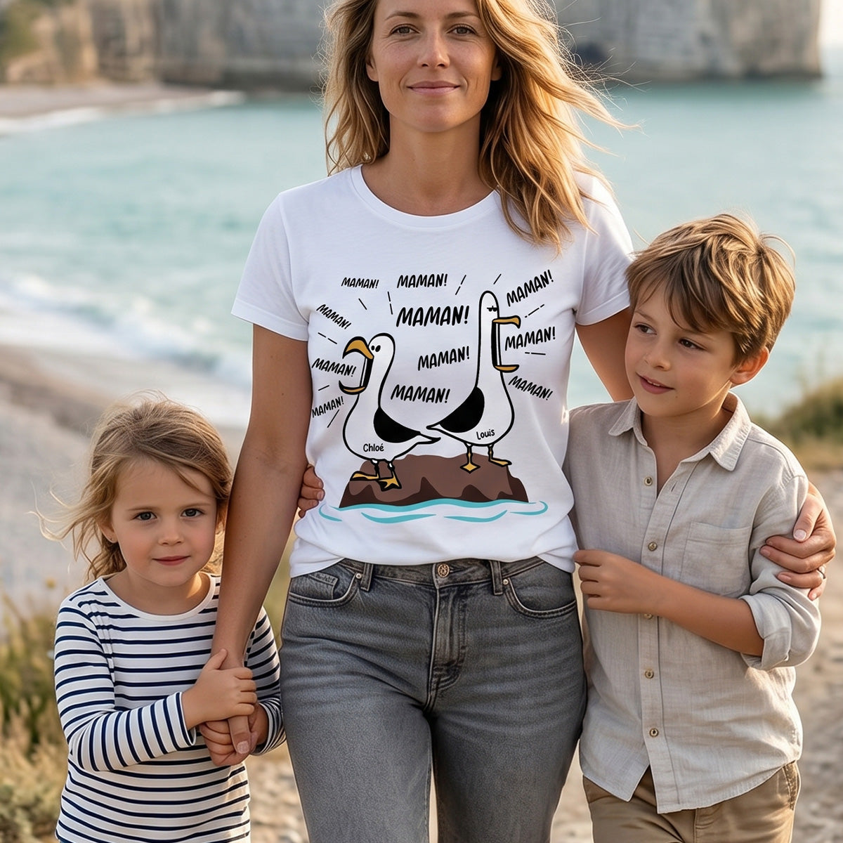 Mouettes Maman! Maman! Maman! – T-shirt Personnalis – Cadeau Rigolo pour la Fte des Mres