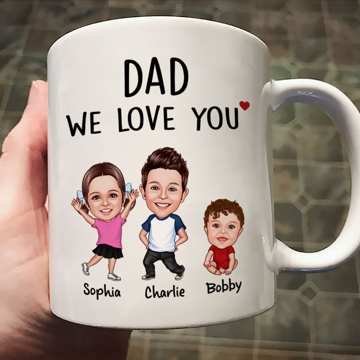 Dad We Love You Funny Caricature Personalized Mug, Father's Day Gift For Him