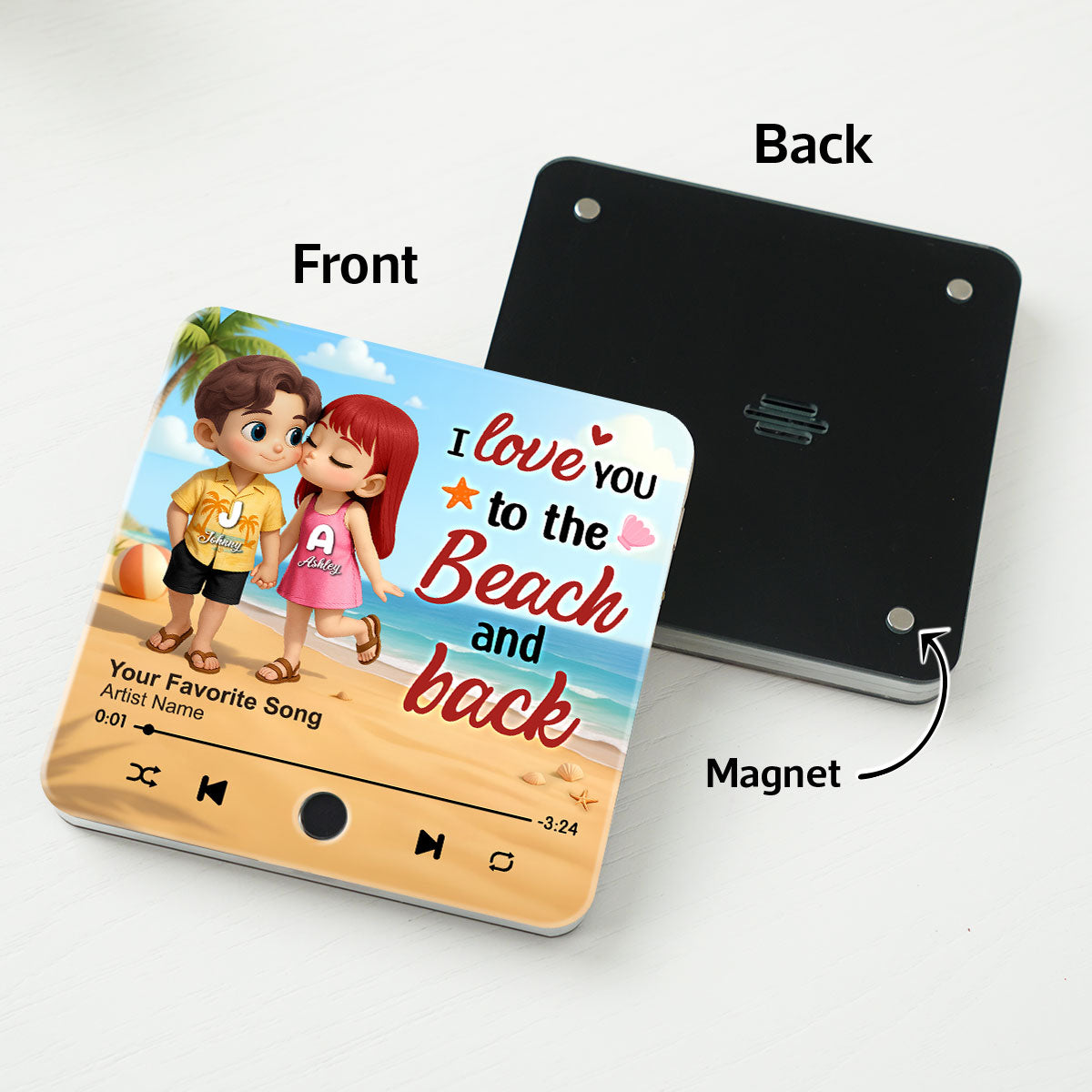My Favorite Place in All the World is Next to You, Summer Cartoon Couple Personalized Music Fridge Magnet