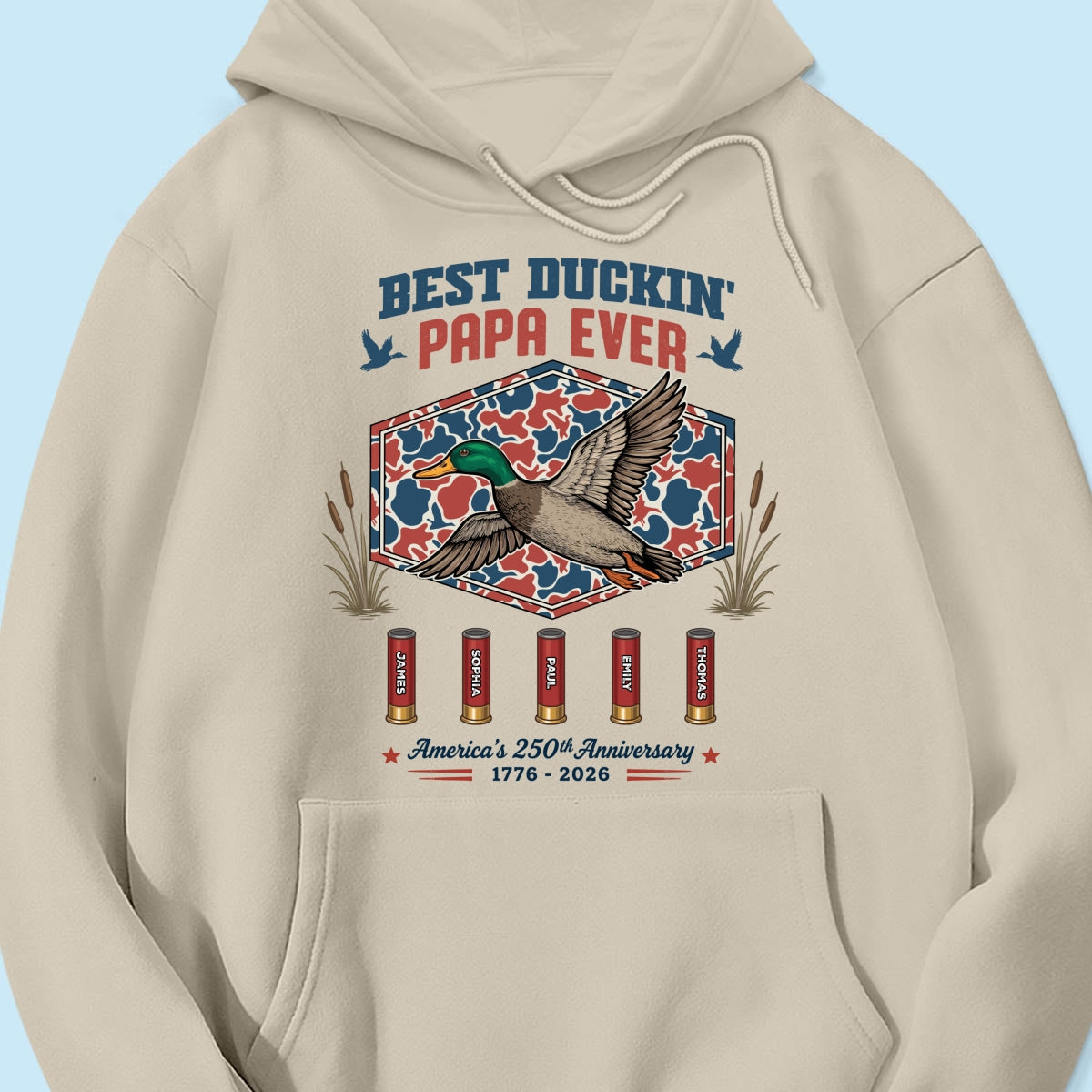 Best Duckin' Dad Grandpa Custom Kid Names - Personalized Shirt - American 250th Anniversary Gift For Patriotics Duck Hunting