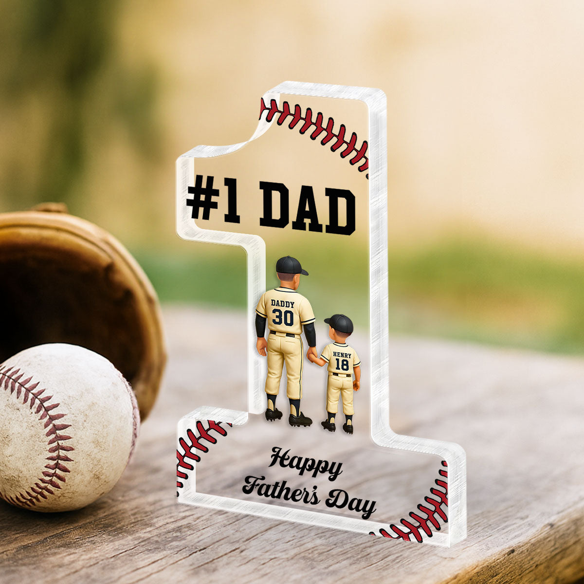No 1 Baseball Dad Personalized Acrylic Block,  Gift for Dad, Gift for Husband