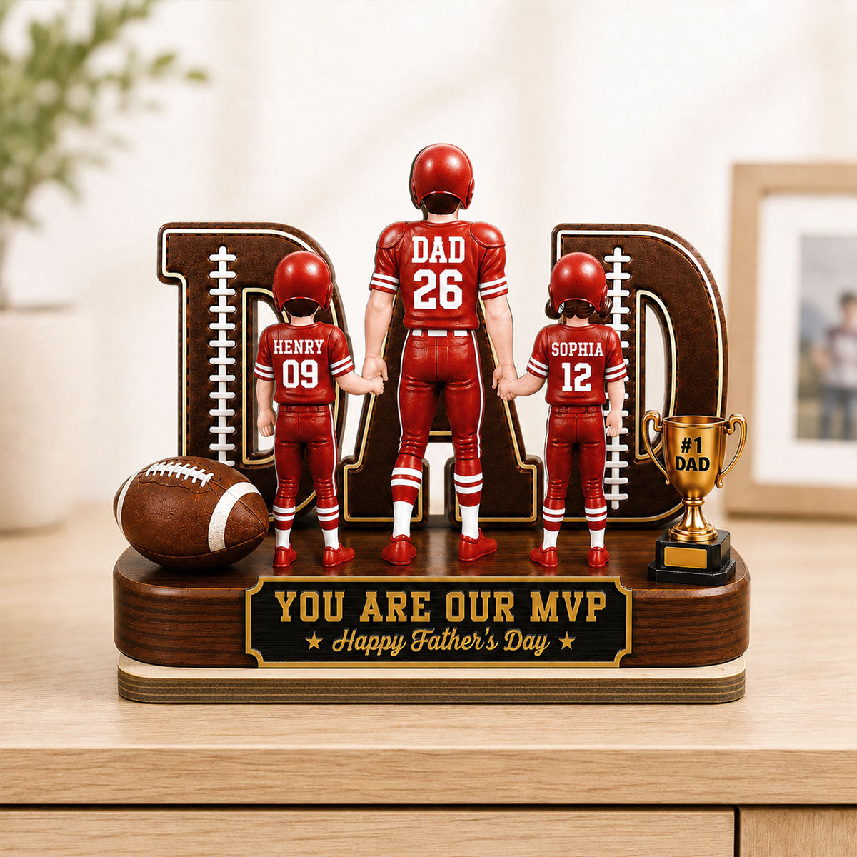 American Football No 1 Dad Legend Daddy's Dream Team - Personalized 2-Layered Wooden Plaque -  Gift For Dad