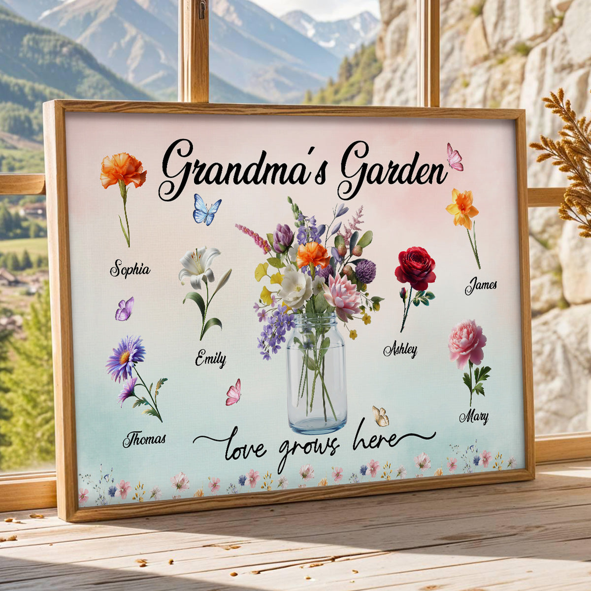 Grandma's Garden Beautiful Birth Month Flower Pot - Personalized Poster - Mother's Day Home Decor Gift For Grandma