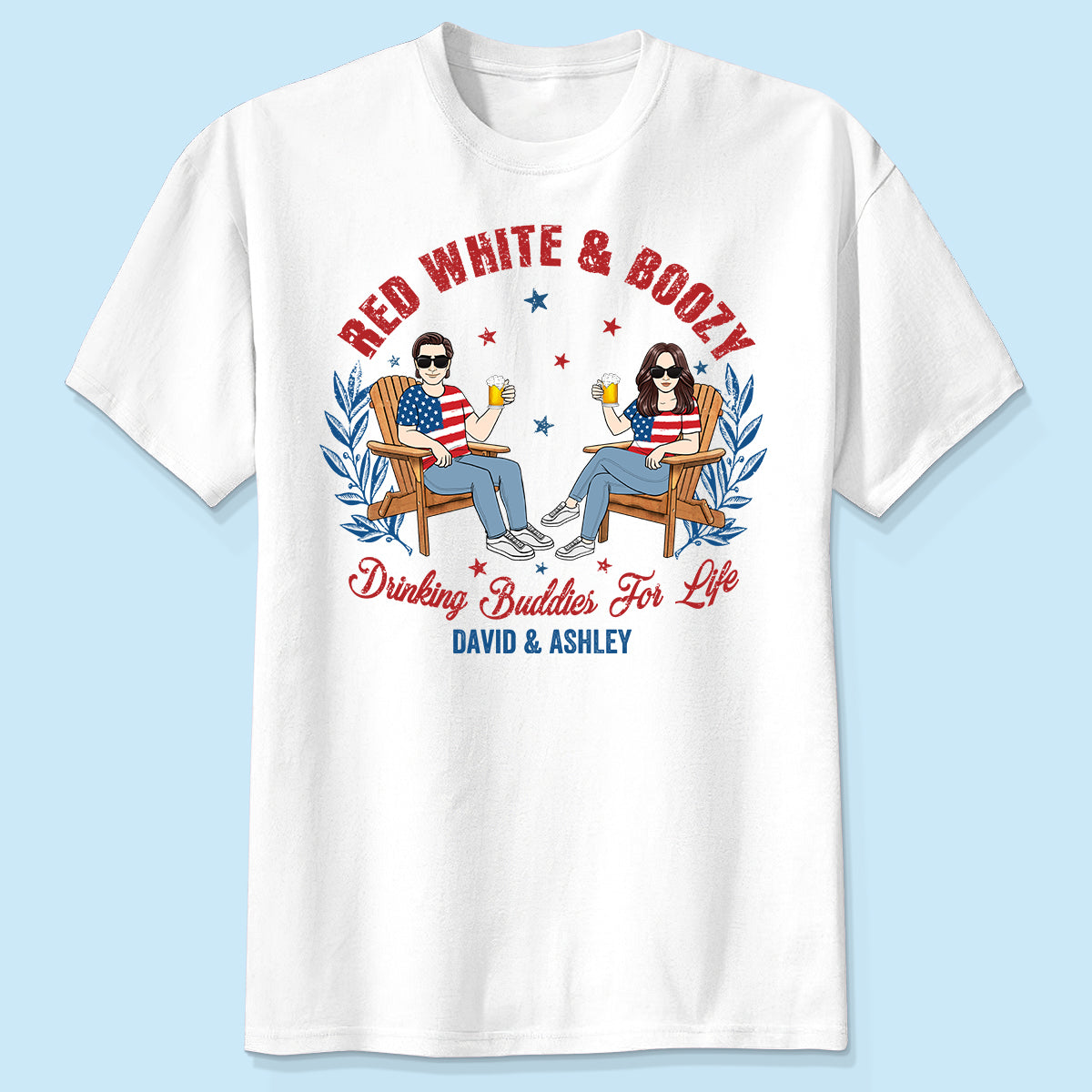 Red White & Boozy Beer & Cocktail Club, Personalized Matching Shirt For Couples, 4th Of July
