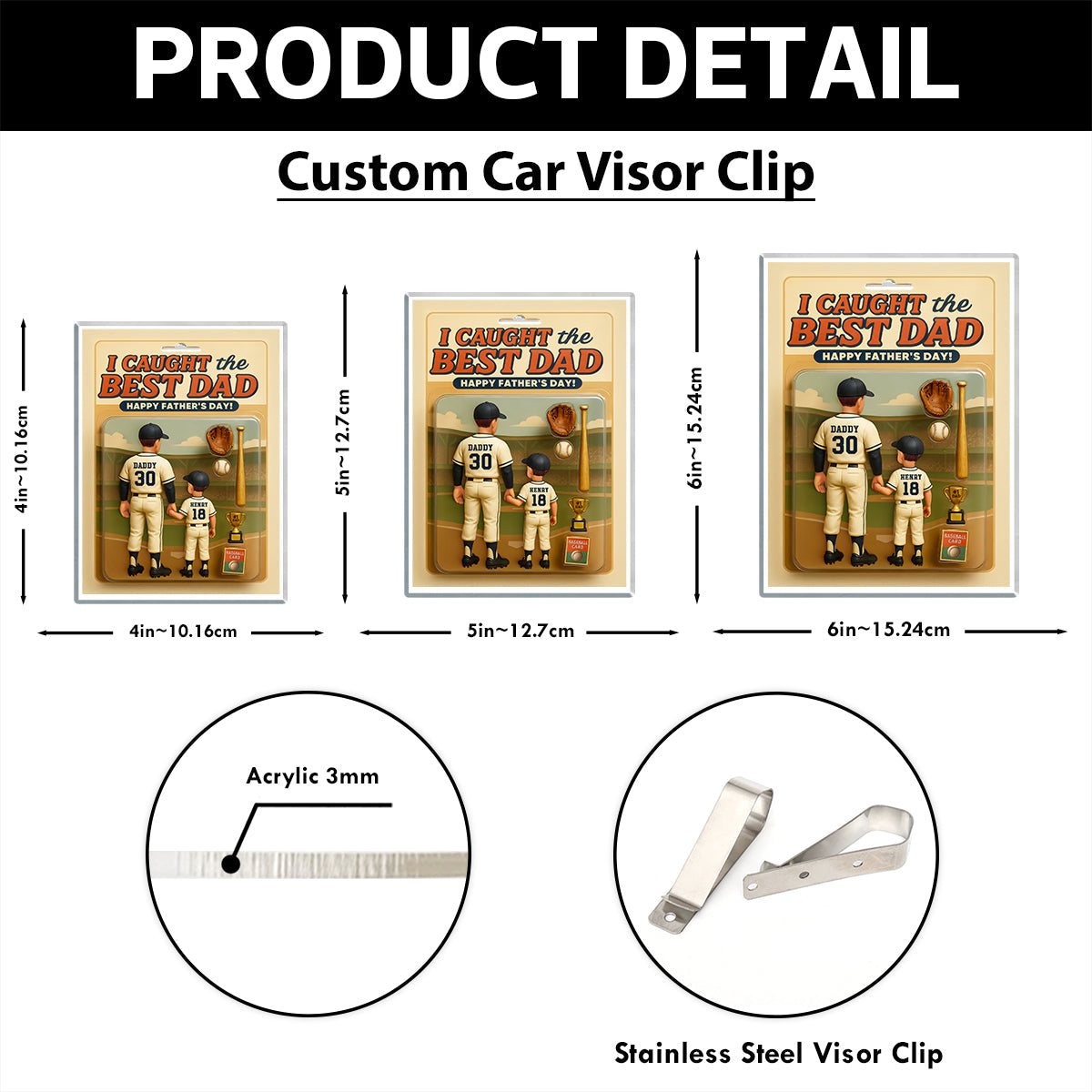 We Caught the Best Dad, Grandpa Baseball Custom Figure Personalized Acrylic Car Visor Clip, Father's Day Gift for Dad, Gift for Husband
