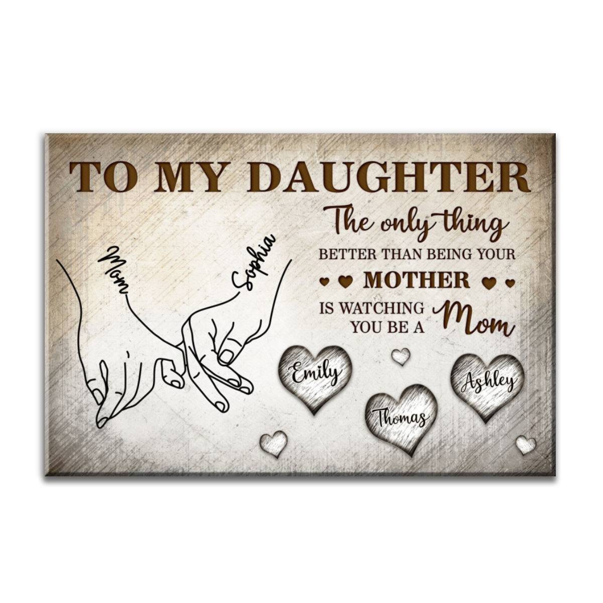 To My Daughter Mom And Daughter Holding Hands Custom Kids Names -Personalized Wall Art, Poster, Canvas- Mother's Day Gift For Daughter