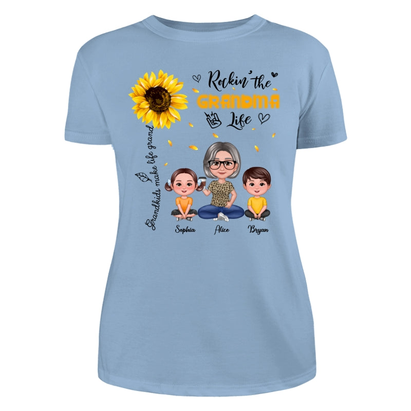 Rockin‘ The Grandma Life Sunflower Pretty Doll Personalized Shirt