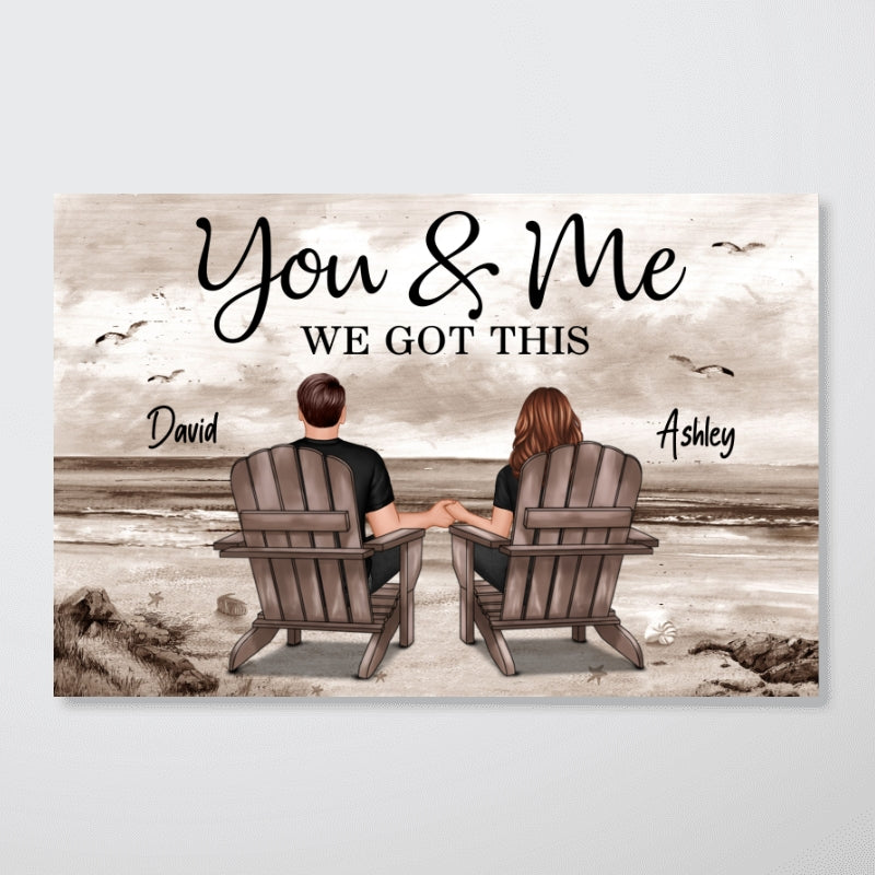 [FREE DELIVERY - Limited Time Offer] Couple Beach Landscape Retro Vintage Personalized Poster, Anniversary Gift For Couple, For Him, For Her