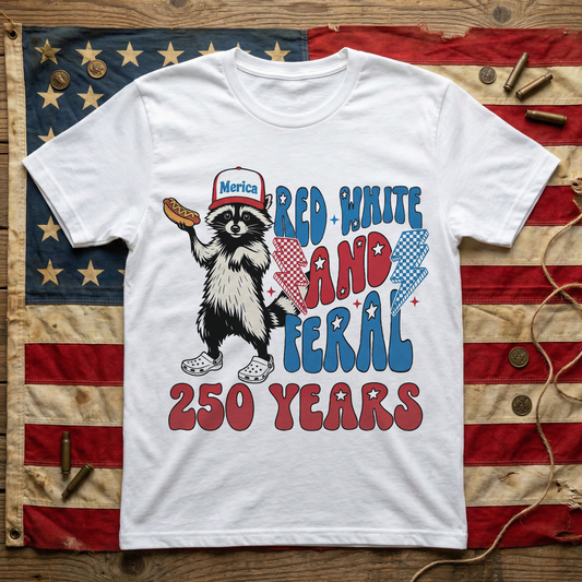 Raccoon Red White & Feral 250 Years - Shirt