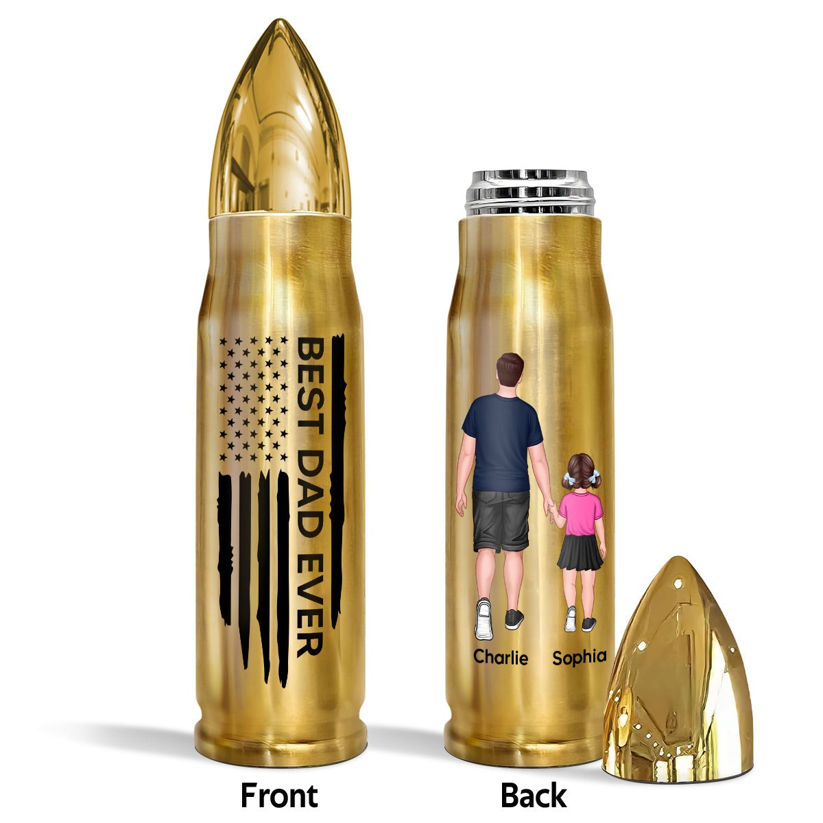 Best Dad Papa Grandpa Ever Man & Kids Walking Nation Flag Gift For Husband Father Figures Personalized Bullet Tumbler