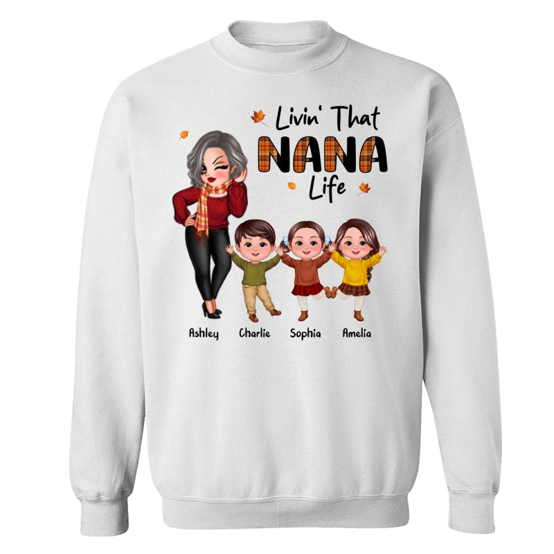 Livin‘ That Grandma Life Fall Season Woman & Happy Kids Personalized Shirt