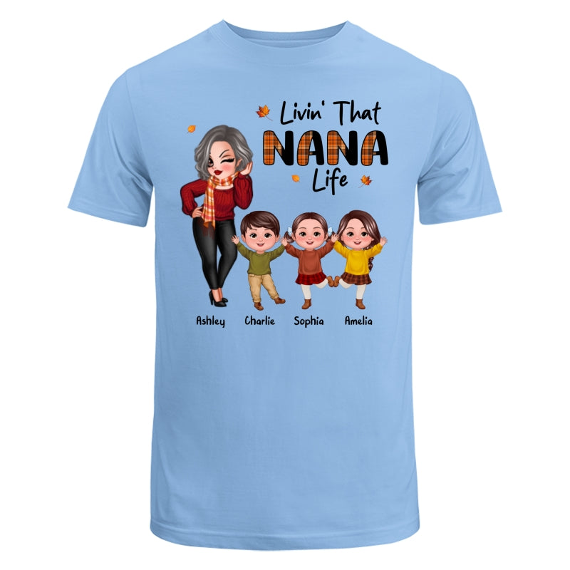 Livin‘ That Grandma Life Fall Season Woman & Happy Kids Personalized Shirt