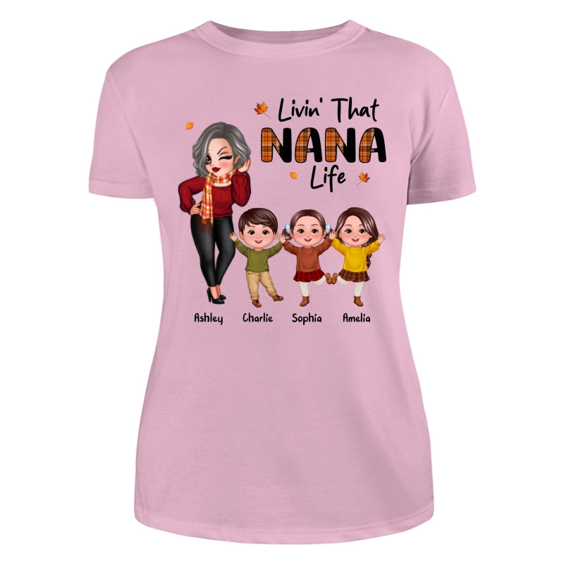 Livin‘ That Grandma Life Fall Season Woman & Happy Kids Personalized Shirt