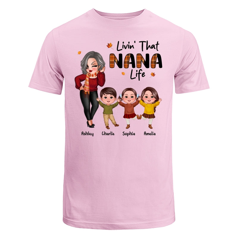 Livin‘ That Grandma Life Fall Season Woman & Happy Kids Personalized Shirt