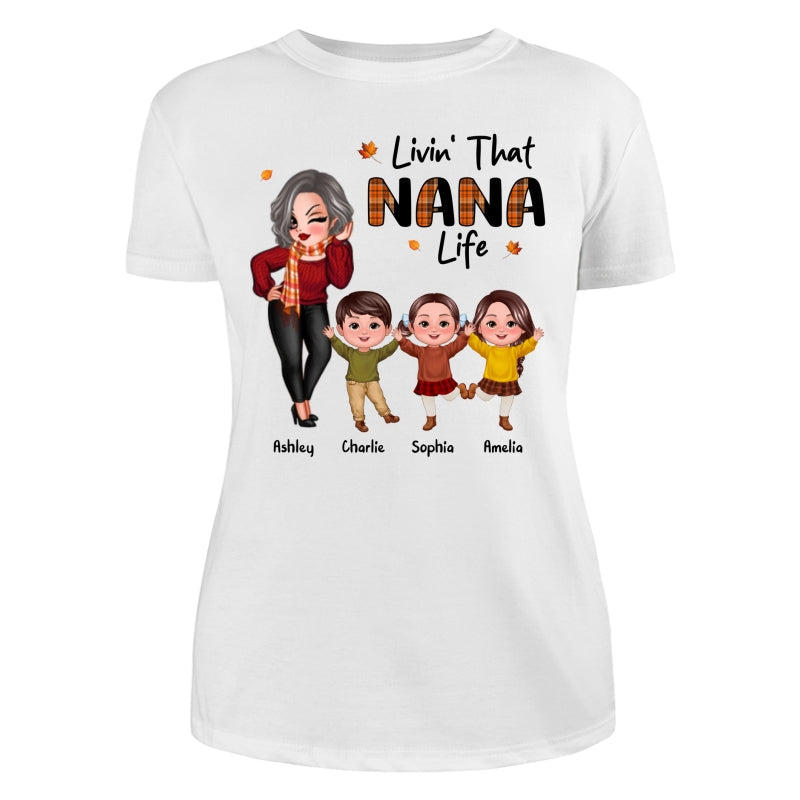 Livin‘ That Grandma Life Fall Season Woman & Happy Kids Personalized Shirt