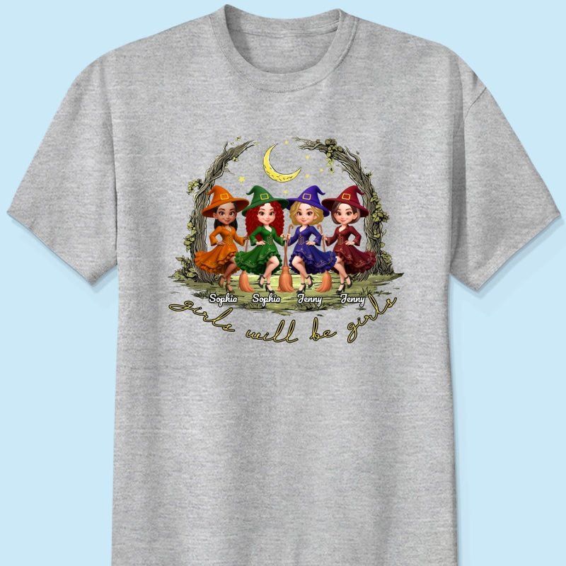Halloween Witch Besties Sisters Friends Under Moon Personalized Sweatshirt, Halloween Matching Shirt