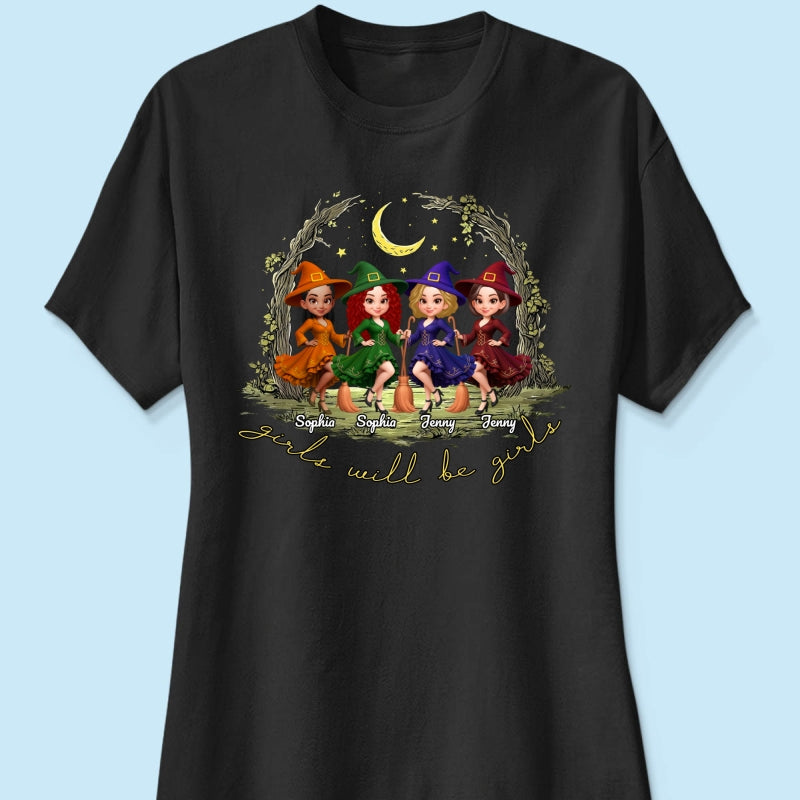 Halloween Witch Besties Sisters Friends Under Moon Personalized Sweatshirt, Halloween Matching Shirt