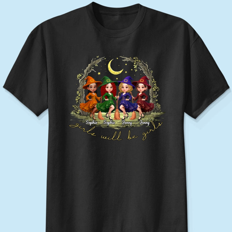 Halloween Witch Besties Sisters Friends Under Moon Personalized Sweatshirt, Halloween Matching Shirt