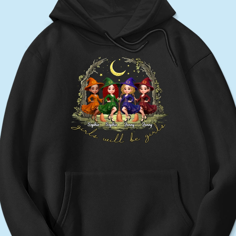 Halloween Witch Besties Sisters Friends Under Moon Personalized Sweatshirt, Halloween Matching Shirt