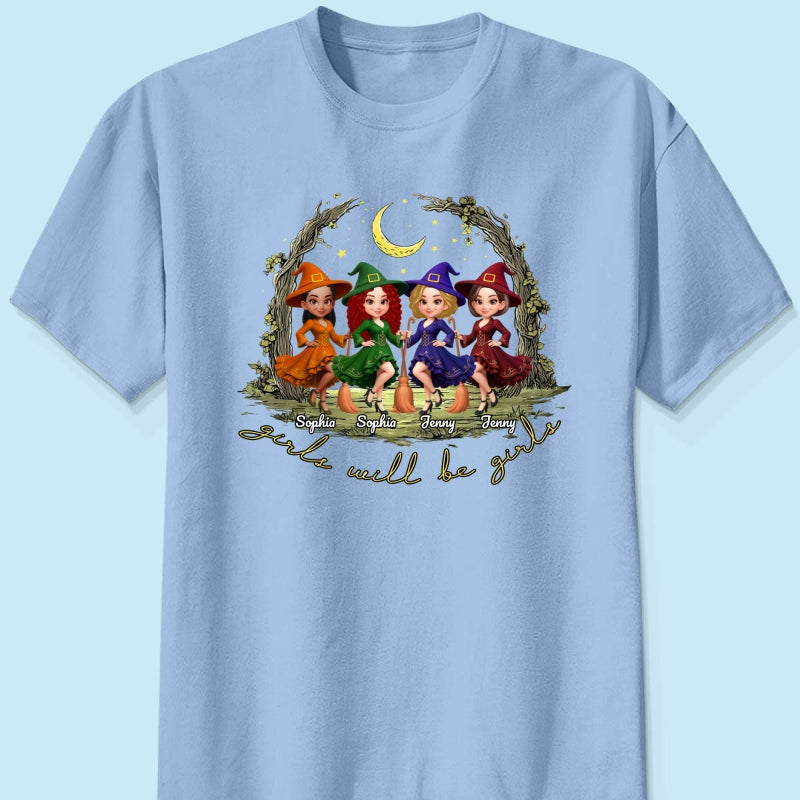 Halloween Witch Besties Sisters Friends Under Moon Personalized Sweatshirt, Halloween Matching Shirt