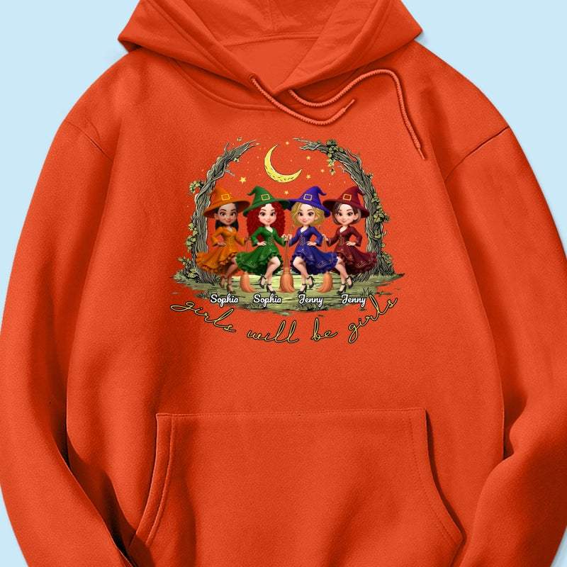 Halloween Witch Besties Sisters Friends Under Moon Personalized Sweatshirt, Halloween Matching Shirt
