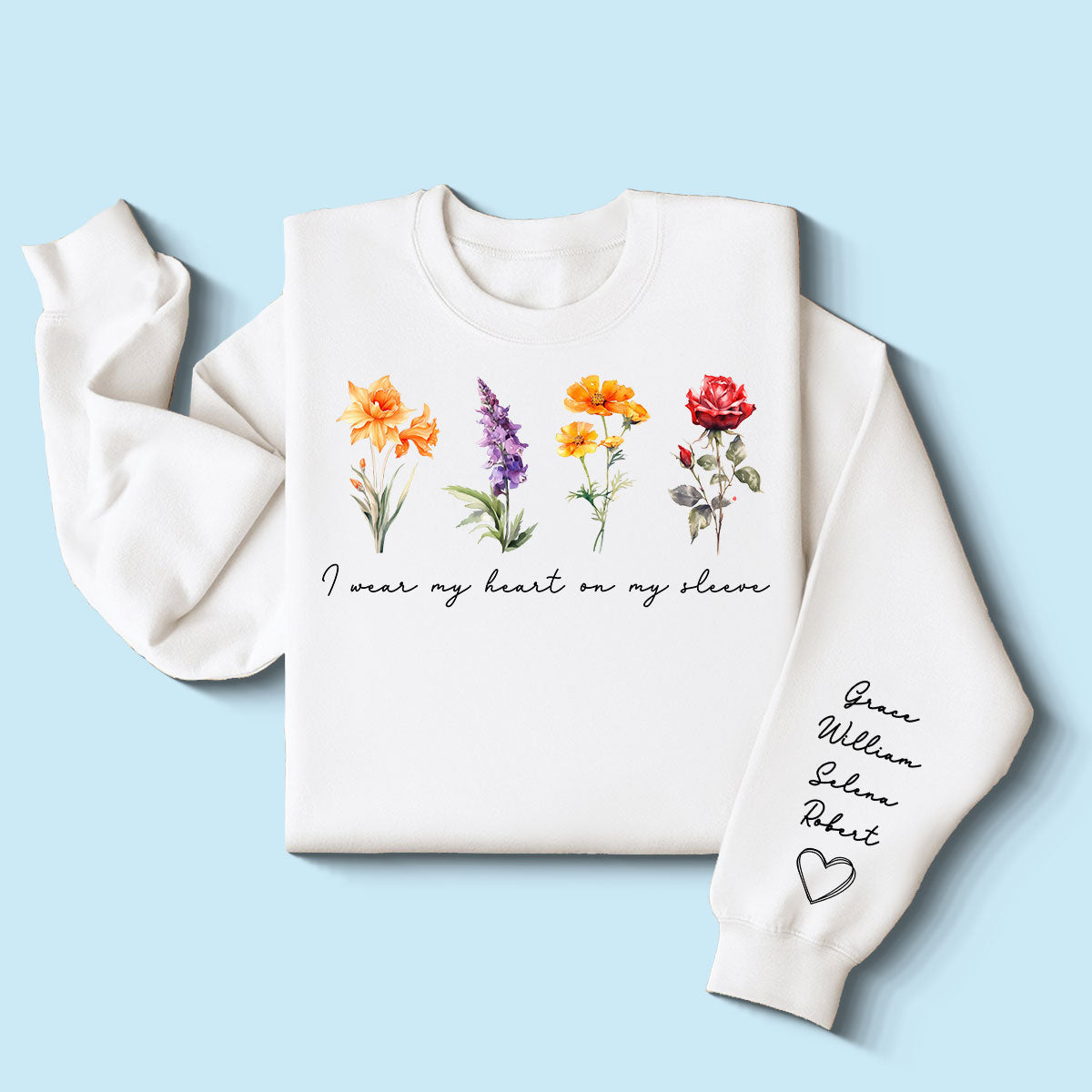 Beautiful Birth Month Flowers Personalized Sleeve Printed Sweatshirt, Gift For Mom Granma Aunt