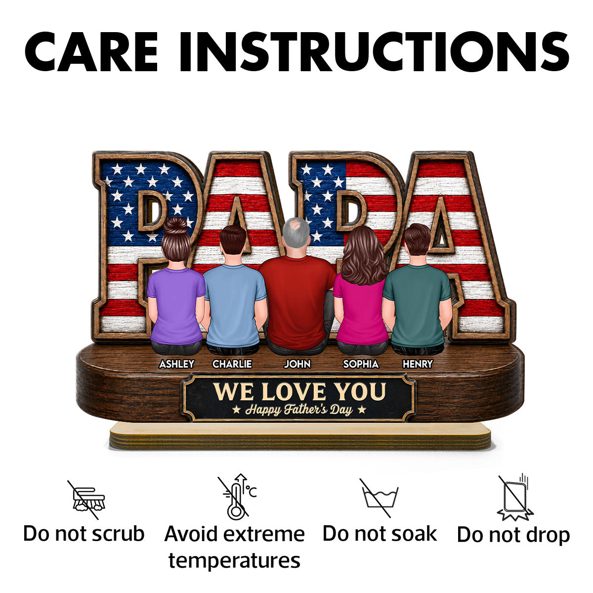 Proud Papa Grandpa Nation Flag Grandpa Dad And Kids - Personalized 2-Layered Wooden Plaque -  Gift For Dad, Husband