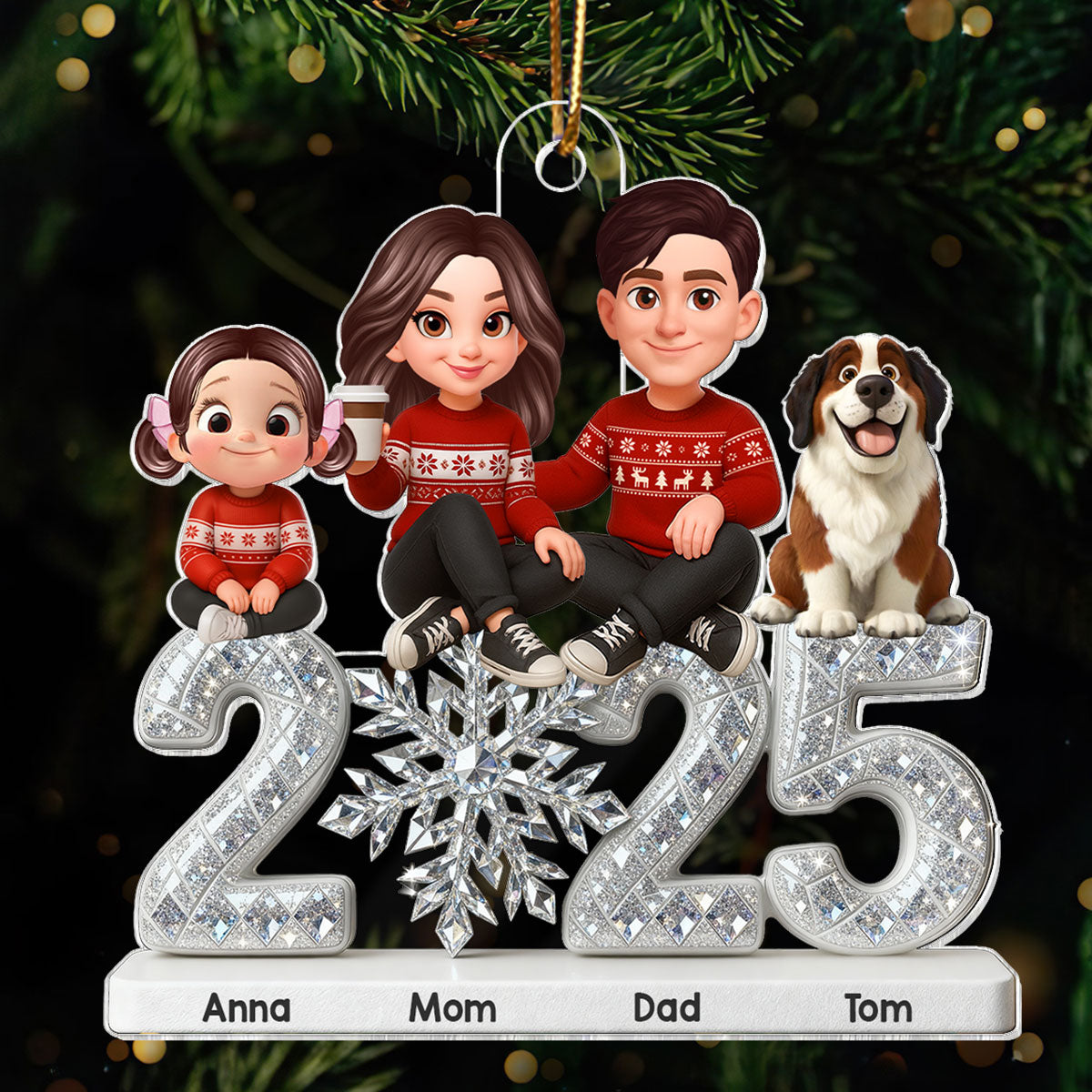 3D Effect Shining Effect Family Together Christmas - Personalized Acrylic Ornament