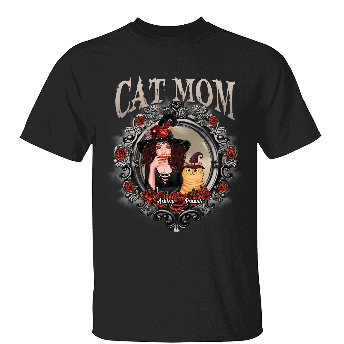 Halloween Roses Mirror Cat Mom Witch Personalized Shirt