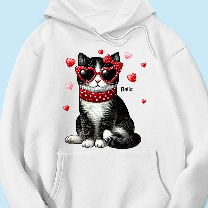 Retro Coquette Cat Sitting Sweatshirt, Personalized Sweatshirt For Cat Moms