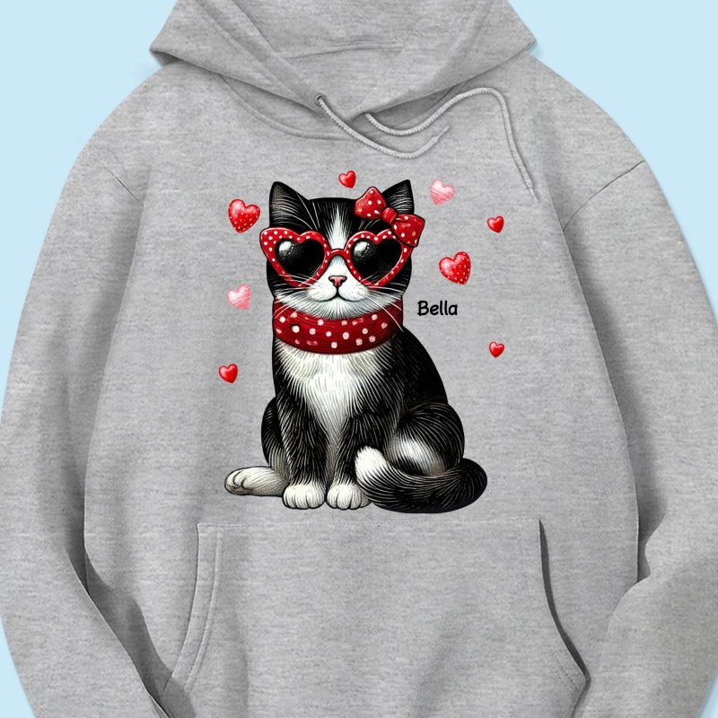 Retro Coquette Cat Sitting Sweatshirt, Personalized Sweatshirt For Cat Moms