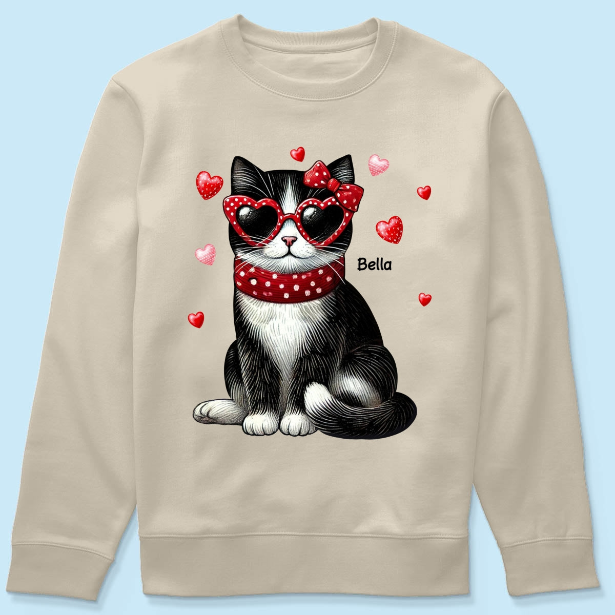 Retro Coquette Cat Sitting Sweatshirt, Personalized Sweatshirt For Cat Moms