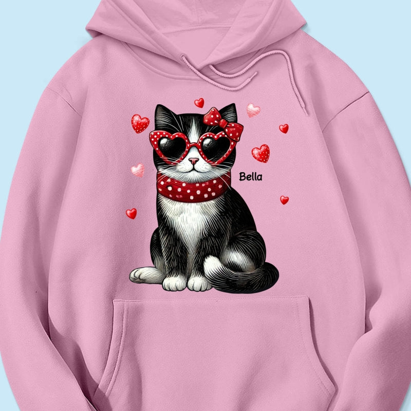 Retro Coquette Cat Sitting Sweatshirt, Personalized Sweatshirt For Cat Moms