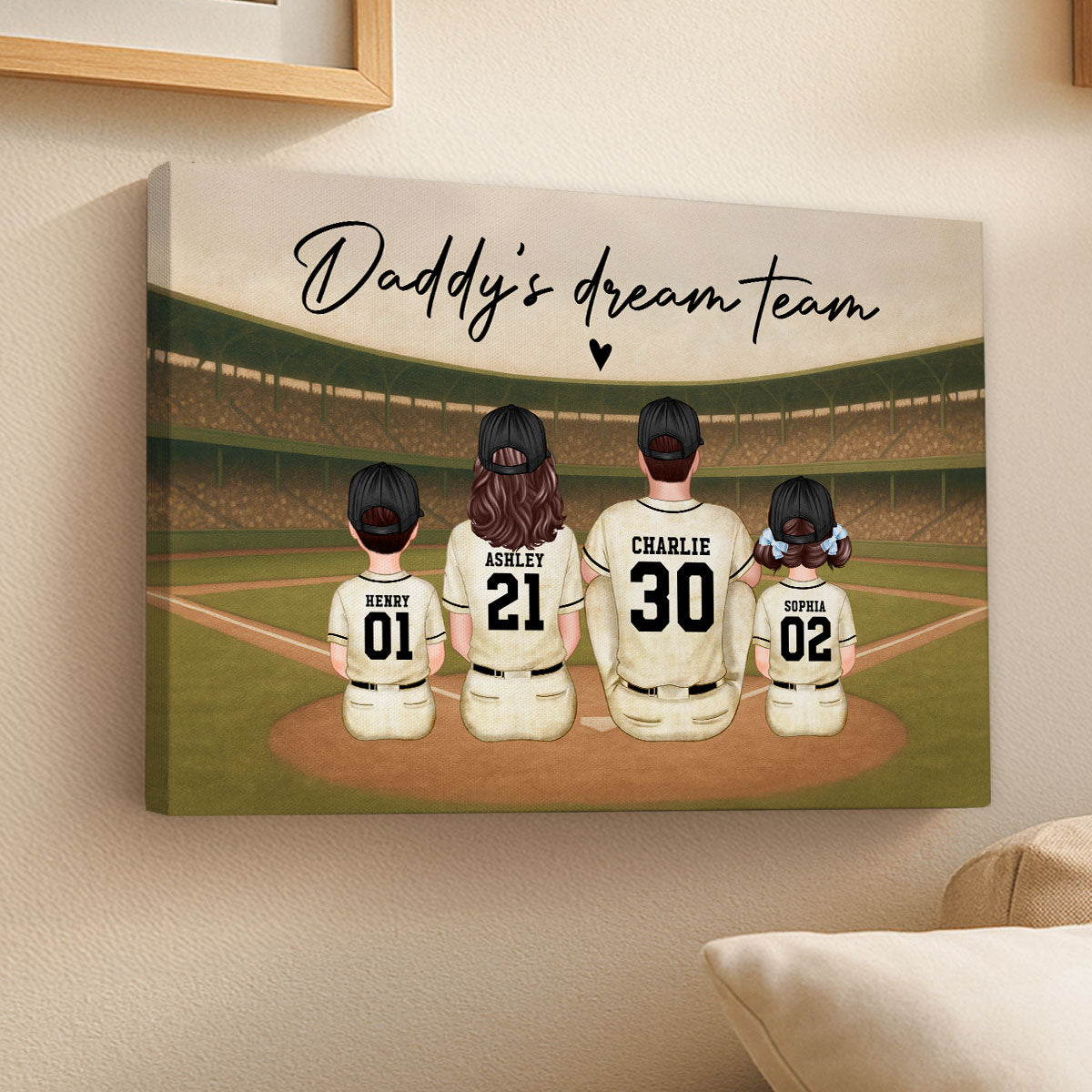 Retro Vintage Baseball Daddy's Dream Team Personalized Wrapped Canvas| Heartfelt Birthday Gift For Dad