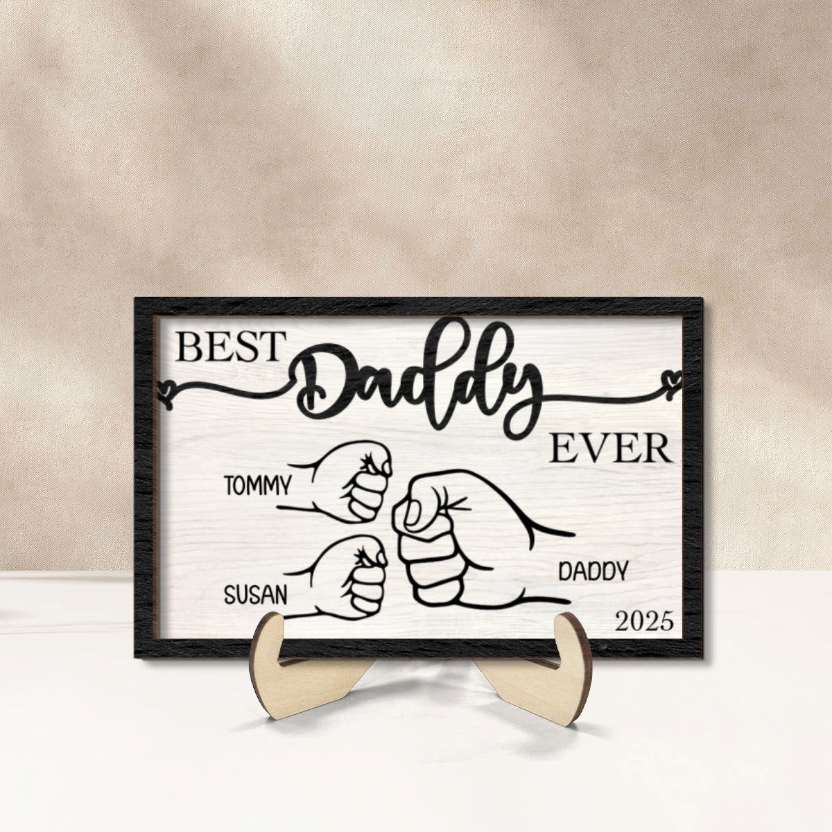 Personalized  Gift, Fist Bump Dad and Kids 2-Layer Wooden Plaque