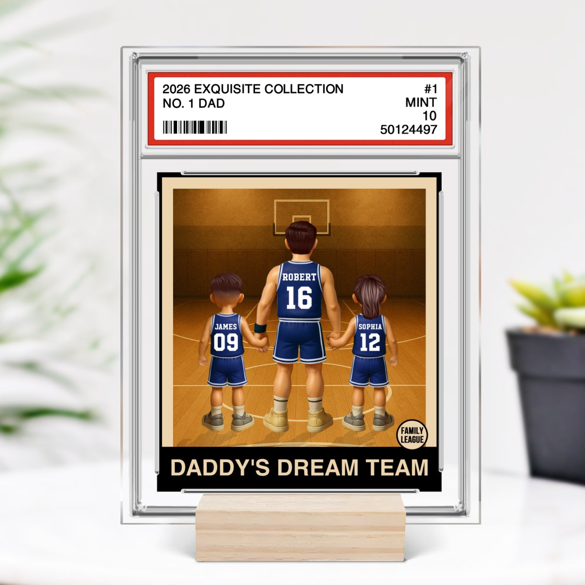 Basketball No. 1 Dad Man & Kids Trading Card Style Personalized Acrylic Plaque