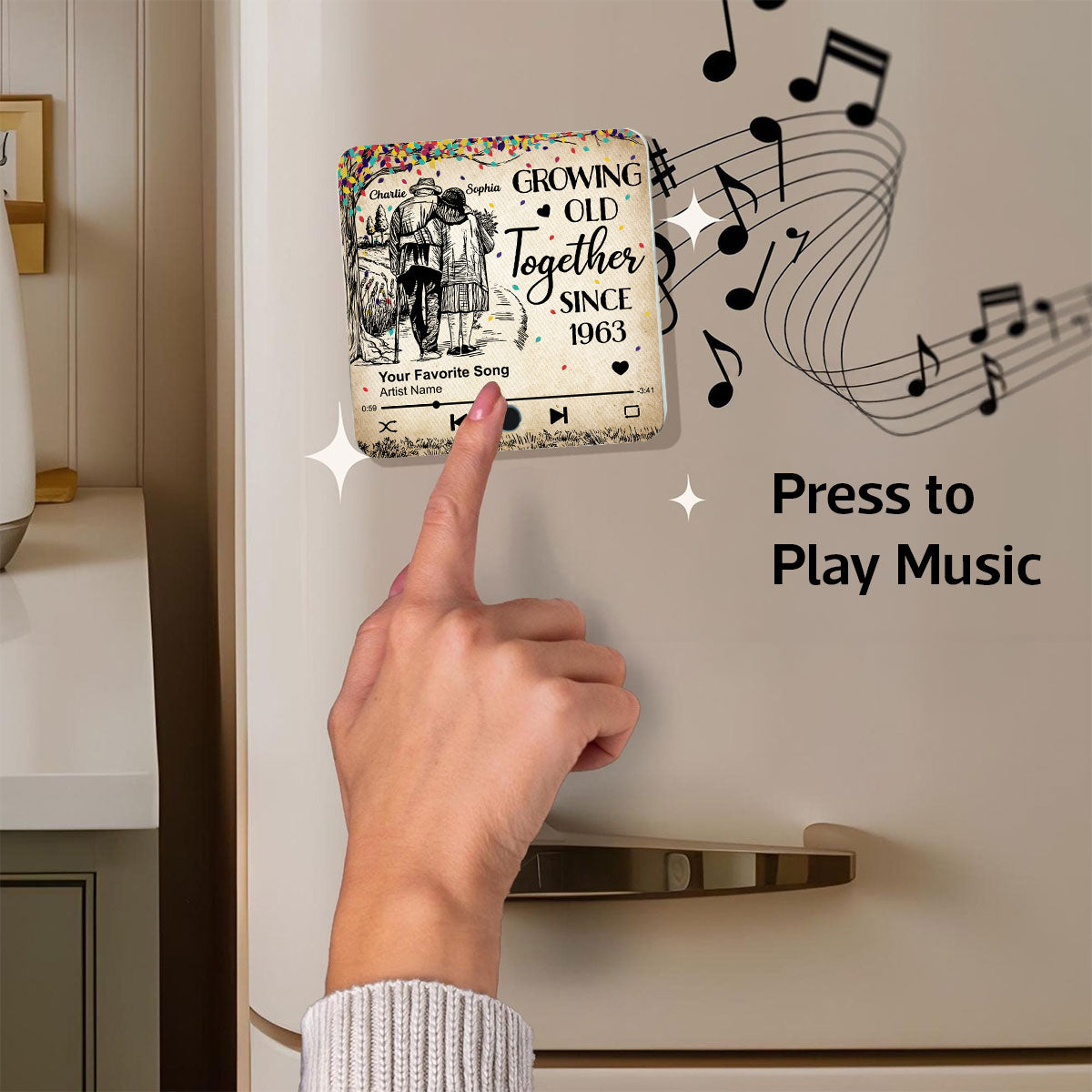 Colorful Tree Old Couple Walking Personalized Music Fridge Magnet, Heartfelt Gift For Couple, For Him, For Her, Boyfriend, Girlfriend, Husband, Wife