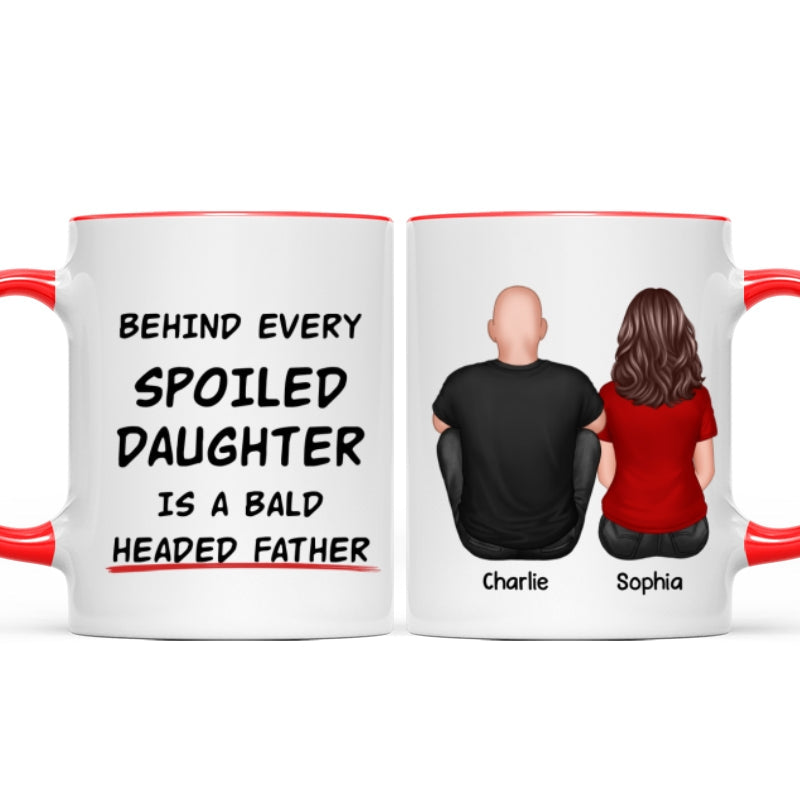 Behind Spoiled Daughter Is Bald Headed Father Back View Funny Father‘s Day Gift For Dad Personalized Mug