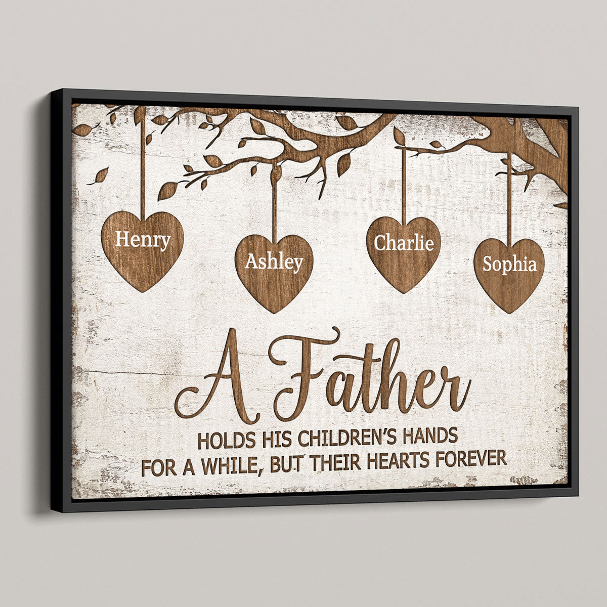 A Father Holds His Children Heart Forever Father's Day Gift for Dads, Personalized Poster Wall Art