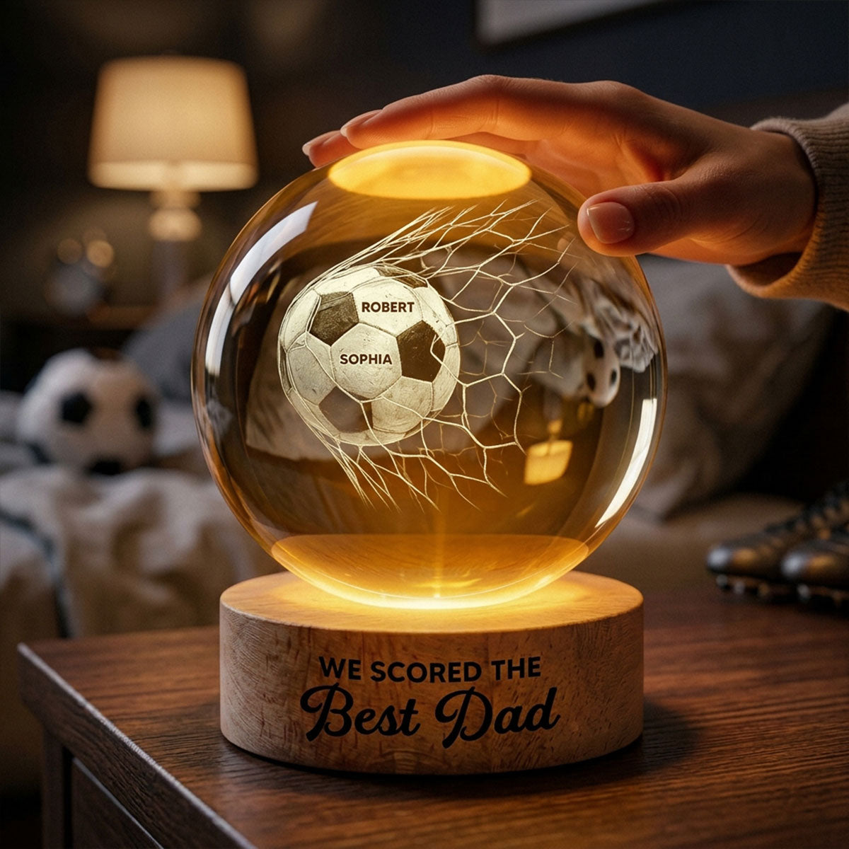 We Scored The Best Dad - Personalized Crystal Ball LED Night Light -  Gift For Sport Dad | Soccer, UK Football, Baseball, Basketball, American Football