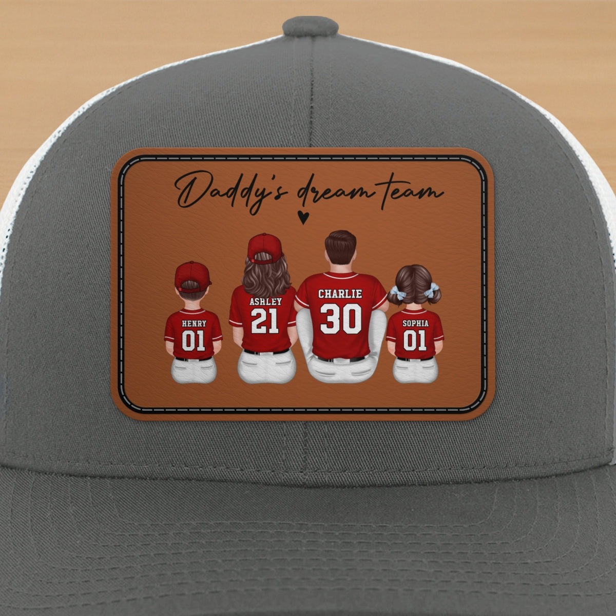 Daddy's Dream Team Personalized Trucker Hat, Father's Day Snapback Baseball Hat Gift for Baseball Dads