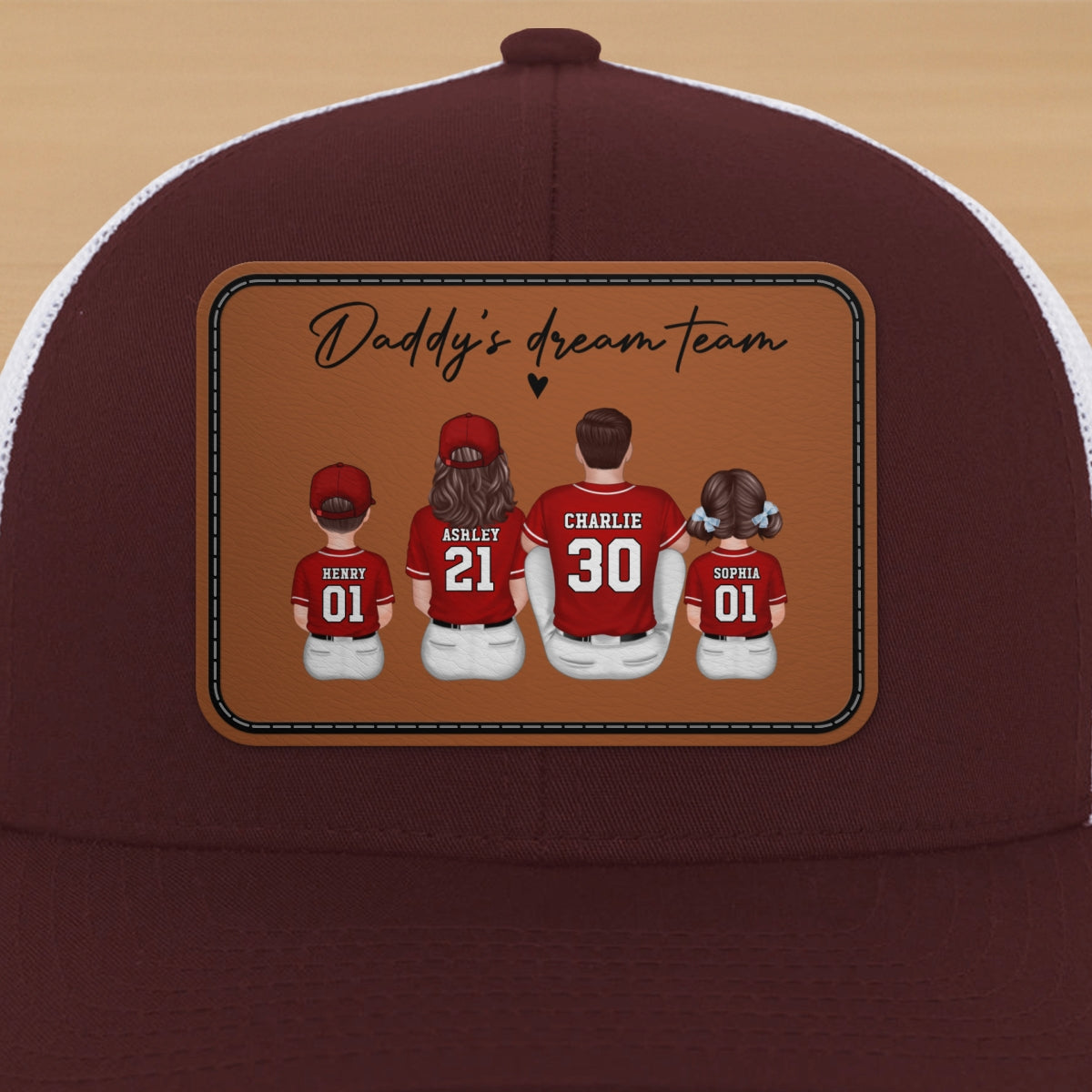 Daddy's Dream Team Personalized Trucker Hat, Father's Day Snapback Baseball Hat Gift for Baseball Dads
