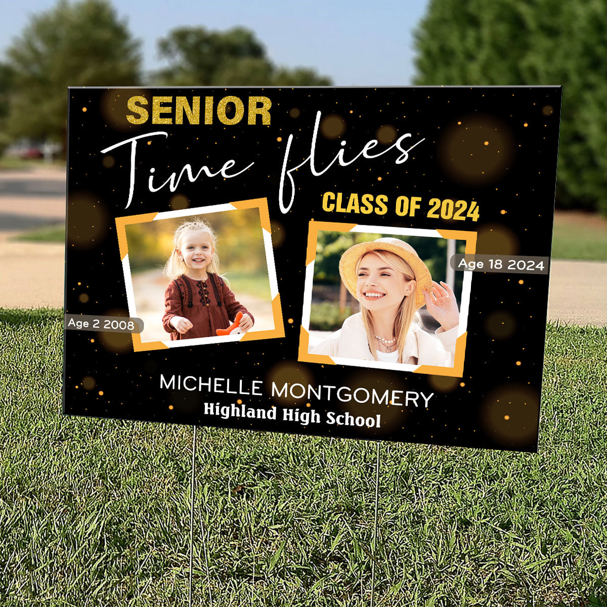 Time Flies Senior Graduate Family Yard Decor Photo Inserted Personalized Yard Sign