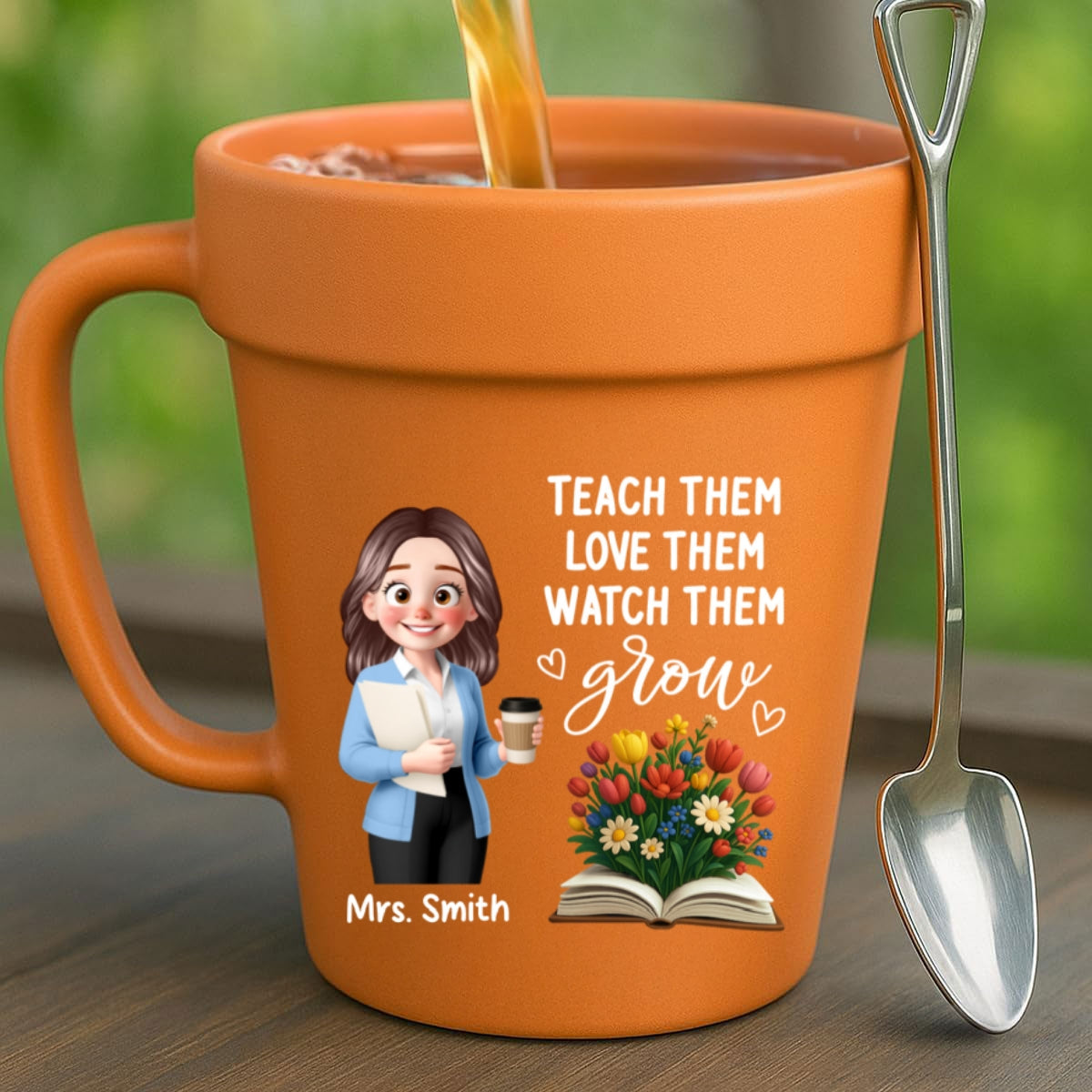 Cute Cartoon Teacher Teach Them Love Them Watch Them Grow Personalized Plant Pot Ceramic Mug