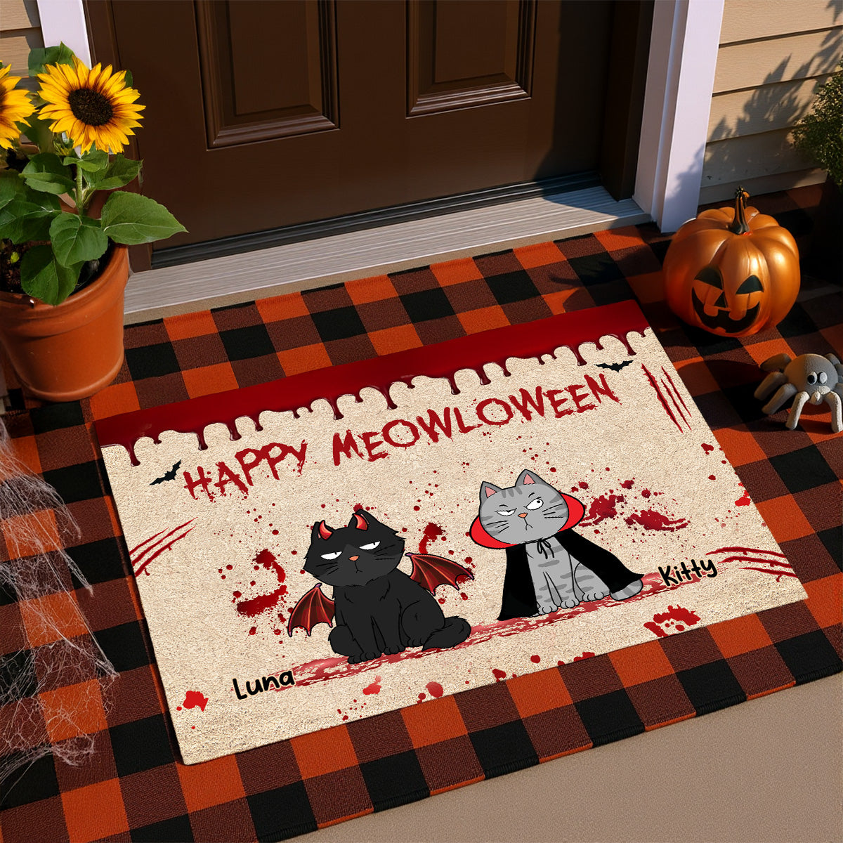 Happy Meowloween Spooky Annoying Cats - Personalized Doormat