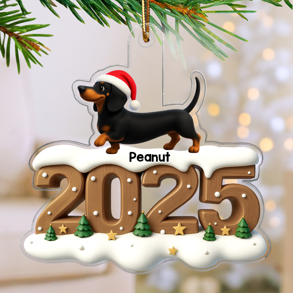 3D Effect Christmas Dachshunds Walking - Personalized Acrylic Ornament - Gift For Dachshund Lovers