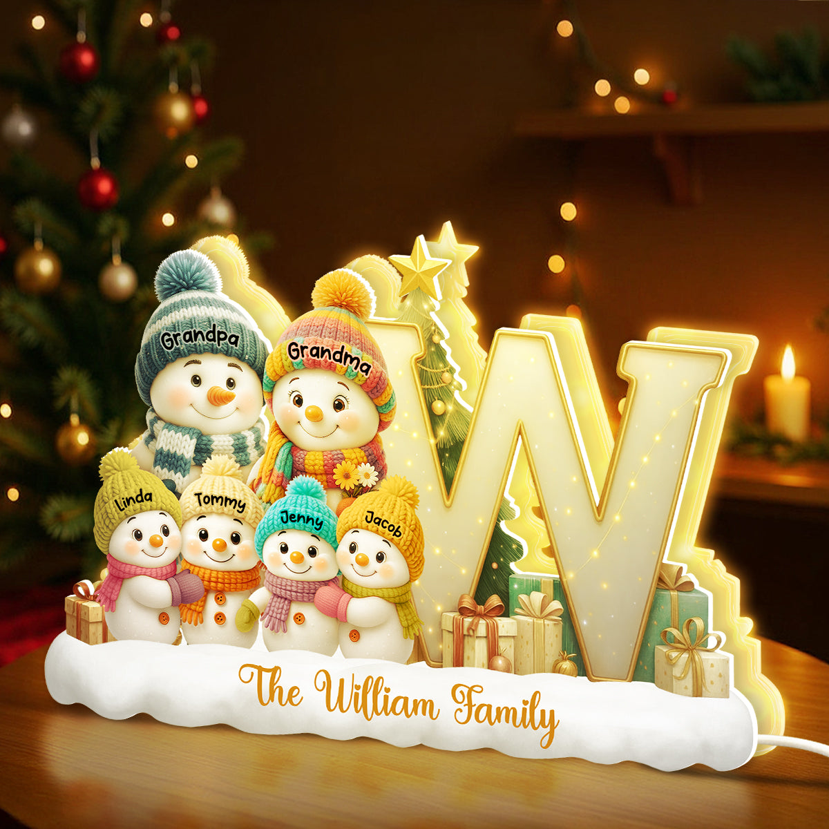 Family Name Initial Monogram Snowman - Personalized Light Box - Festive Christmas Decor, Thoughtful Gift for Loved Ones