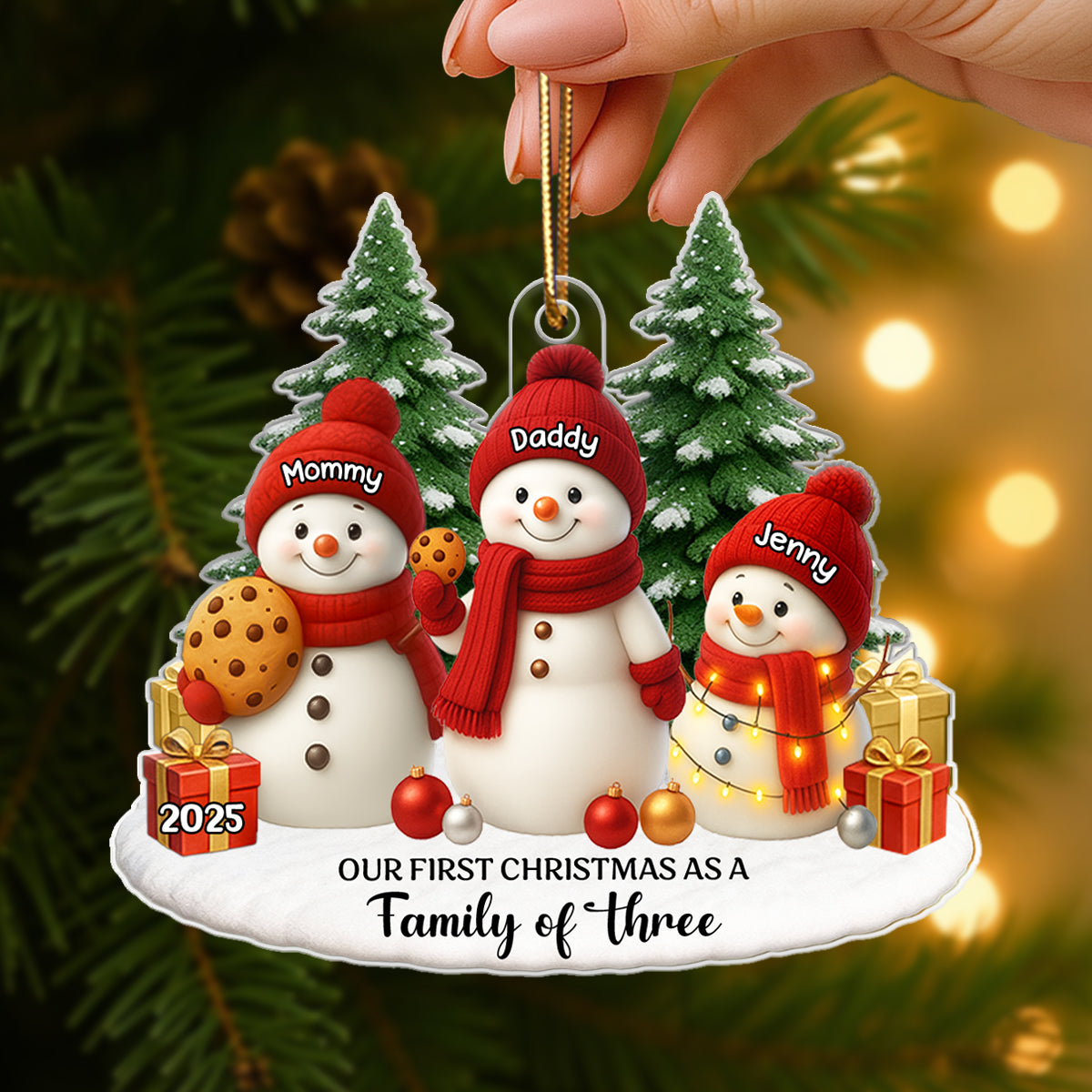 Our First Christmas As a Family of Three Four - Personalized Acrylic Ornament - Christmas Gift for New Parents